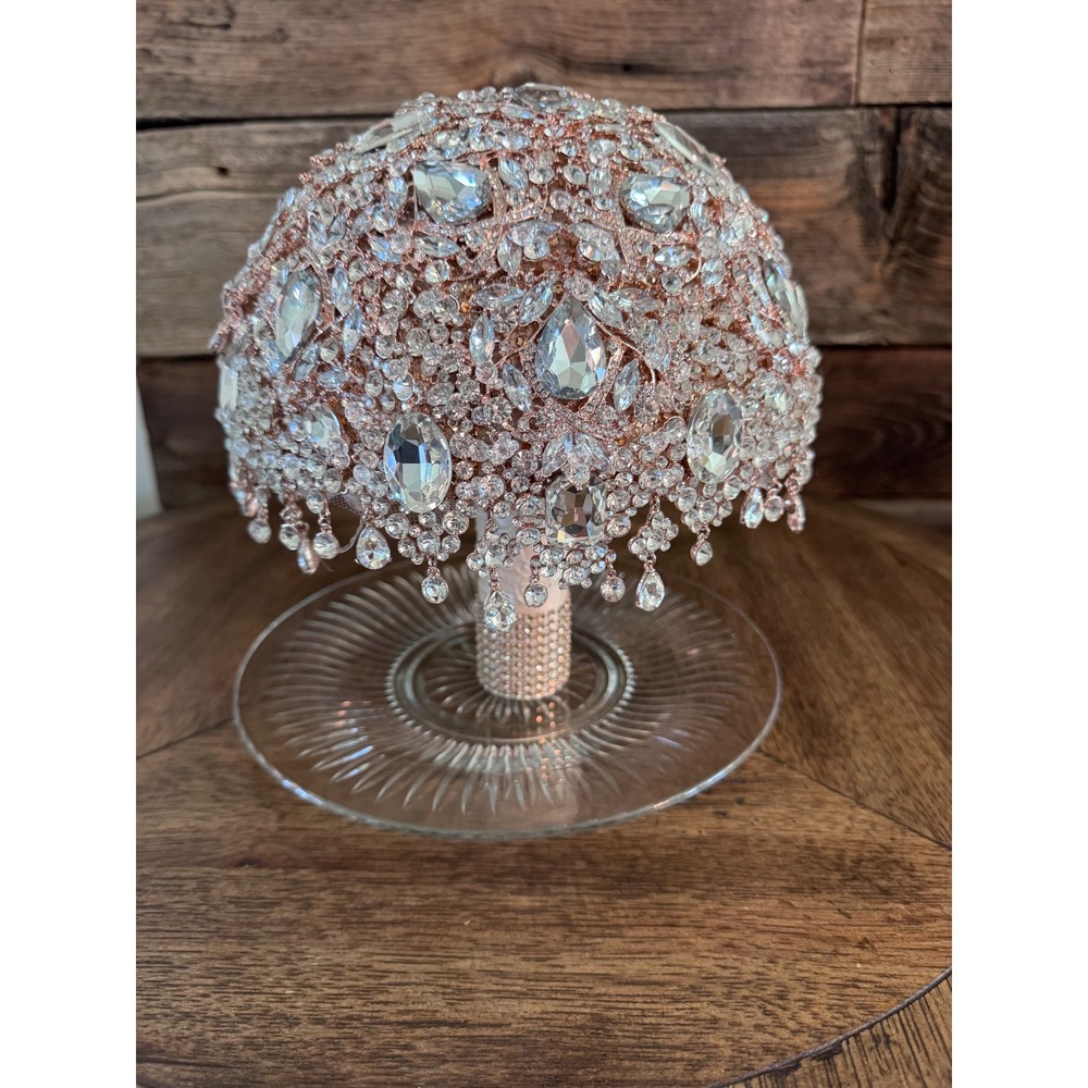 Rose Gold Crystal Brooch Bridal Bouquet Rhinestone Wedding Keepsake 10.5in